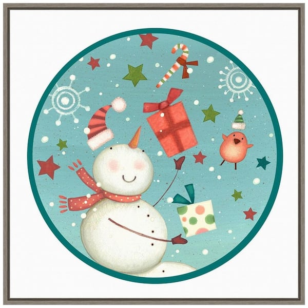 Amanti Art 22 in. Sledding Snowmen Collection C Christmas Holiday Framed Canvas Box Wall Art