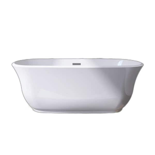 EPOWP 67 in. Acrylic Freestanding Flatbottom Non-Whirlpool Soaking Bathtub in White