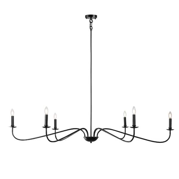 Astral 6-Light Black Minimalist Candle Chandelier for Living Room with No Bulbs Included