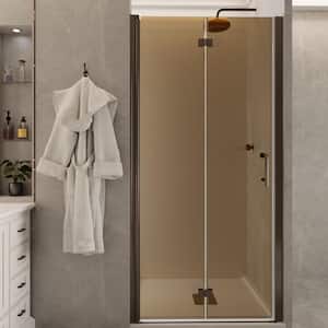 36 to 37-3/8 in. W x 72 in. H Bi-Fold Frameless Shower Door in Bronze with 1/4 in. Tempered Tinted Glass