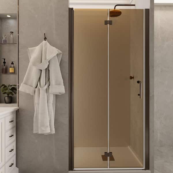 ES-DIY 36 to 37-3/8 in. W x 72 in. H Bi-Fold Frameless Shower Door in Bronze with 1/4 in. Tempered Tinted Glass