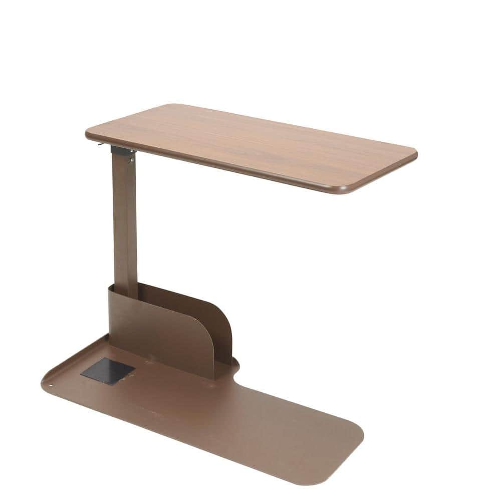 Teak Wood Grain Laminate Overbed Table with Steel Frame
