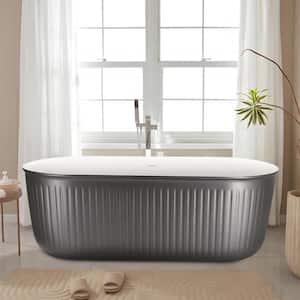 Luxurious 67 in. x 31 in. Gray Acrylic Double Slipper Soaking Bathtub with Center Drain in Stainless Steel