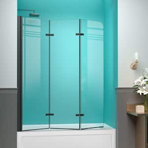 51 in. W x 59 in. H Pivot Hinged Bath Tub Door for Shower in Matte Black with 1/4 in. Tempered Clear Glass