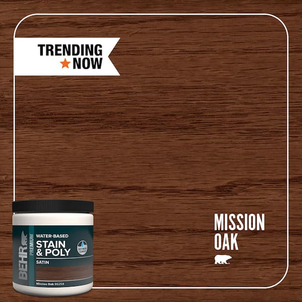 BEHR PREMIUM 8 oz. #TIS-358 Mission Oak Satin Semi-Transparent Water-Based Interior Wood Stain and Poly in One