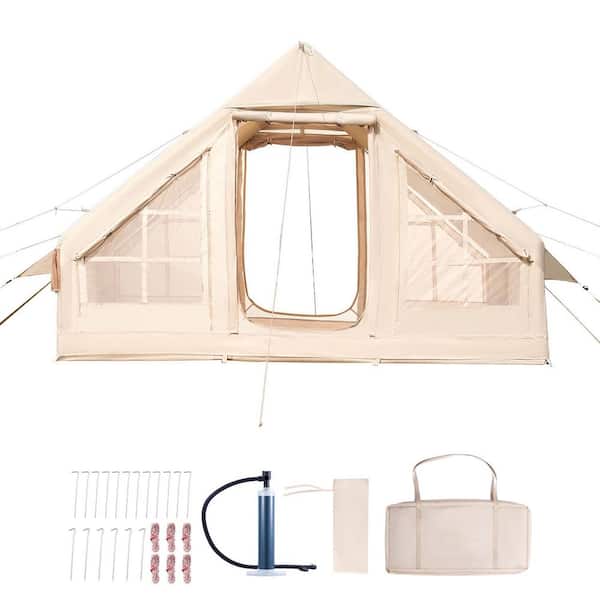3-5 Person Inflatable Camping Tent, Easy Setup, Hand Pump, 300D Oxford, 4 Season, Stove Jack, 2 Doors, 2 Mesh Windows