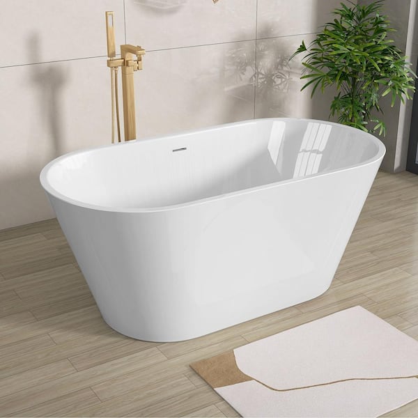 Baily 51 in. Acrylic Oval Slipper Flatbottom Freestanding Bathtub in Glossy White