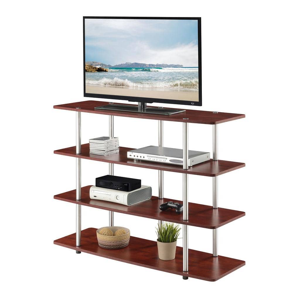 Cherry Woodgrain 48" 4-Tier TV Stand with Stainless Steel Poles