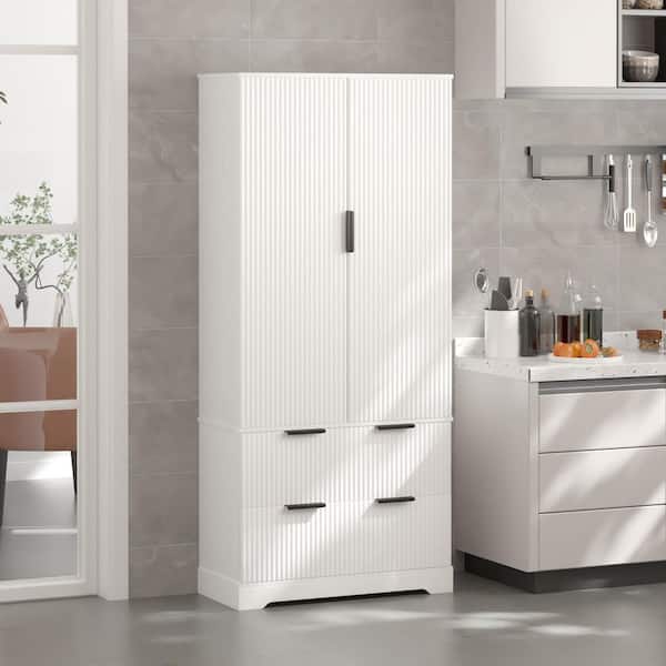 White fluted finish Pantry Organizer with Adjustable Shelves;Corrosion Resistant;Warp Resistant