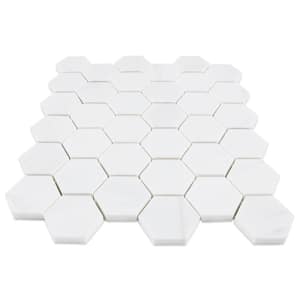 White Dolomite Hexagon 10.4 in. x 12 in. x 10 mm Polished Marble Mosaic Tile (4.33 sq. ft./case)