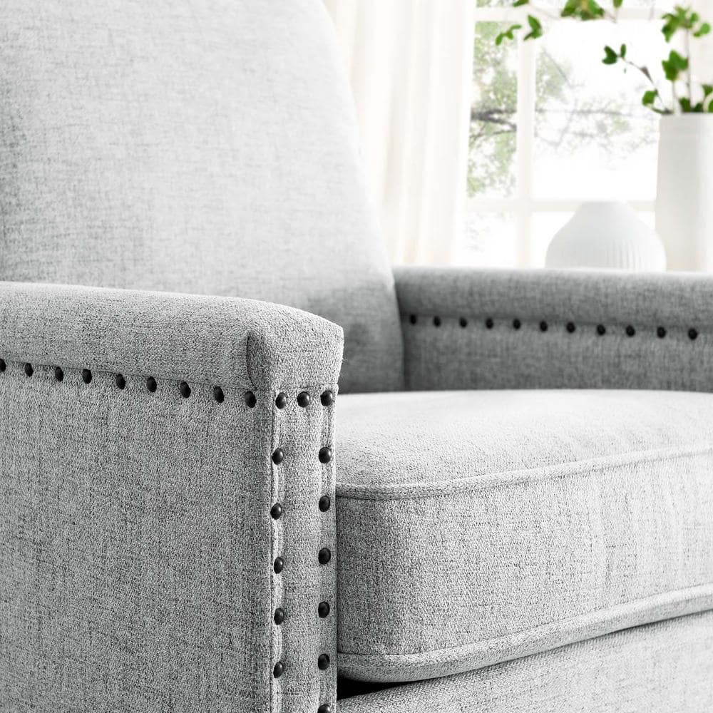 Ashton Light Gray Fabric Accent Chair with Nailhead Trim