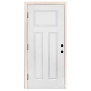 36 in. x 80 in. Premium 3-Panel White Primed Steel Prehung Front Door Right-Hand Outswing and 4 in. Wall