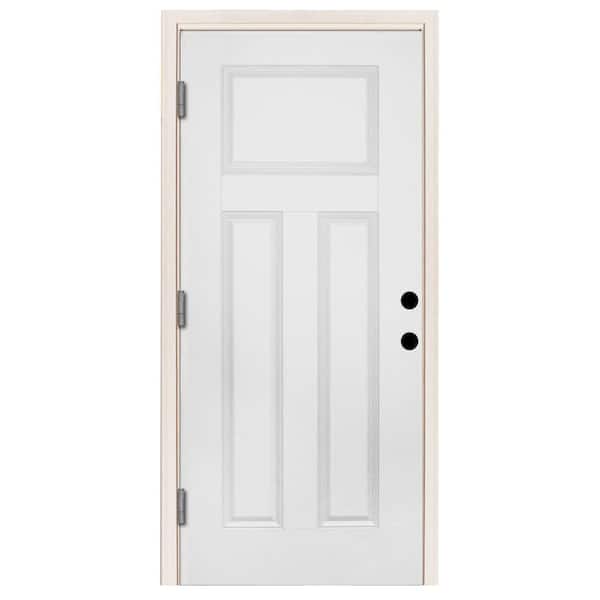 Steves & Sons 36 in. x 80 in. Premium 3-Panel White Primed Steel Prehung Front Door Right-Hand Outswing and 4 in. Wall