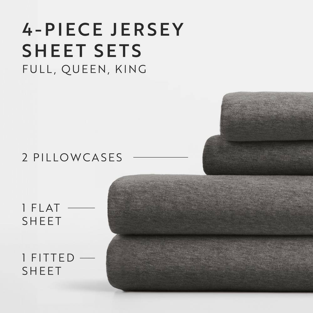 Gray Full Deep Pocket Cotton Jersey Sheet Set