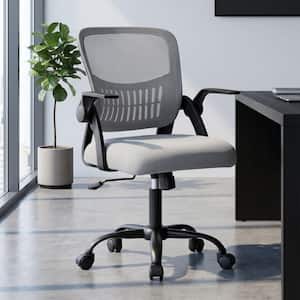 Mid-Back Mesh Ergonomic Task Chair in Gray with Flip-Up Armrests, Home Office Chair 360° Swivel Desk Chair