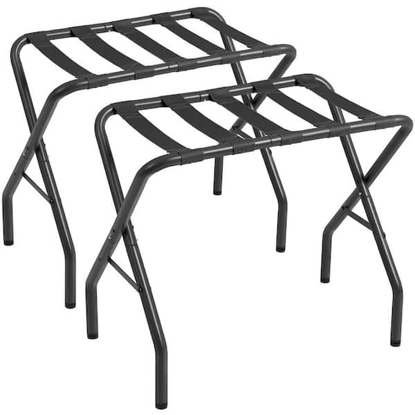 Black Metal Luggage Rack, Foldable Suitcase Stands for Guest Room, Bedroom, Holds up to 110 lb. Easy Assemble (Set of 2)