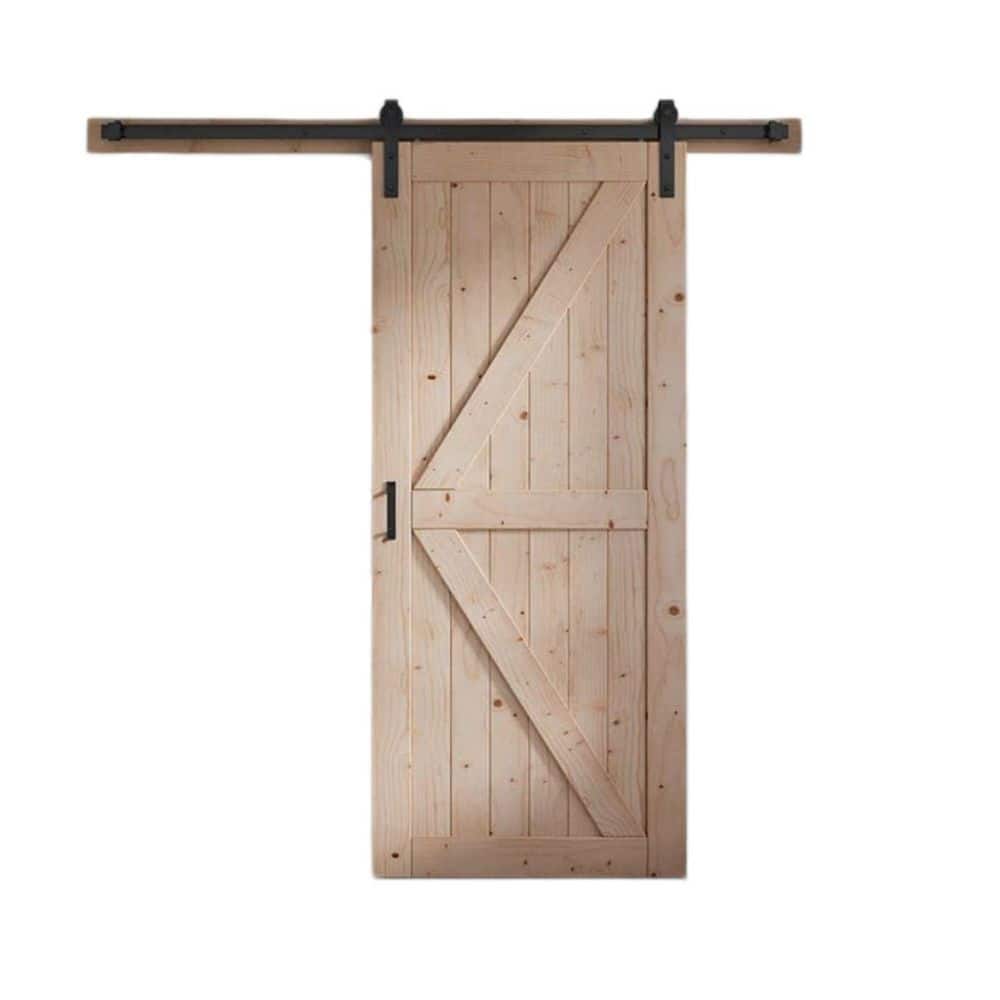 36 in. x 84 in. Light Brown Wood Sliding Barn Door with Hardware Kit and K Shape Solid Spruce Panel price history on PriceWatchPro