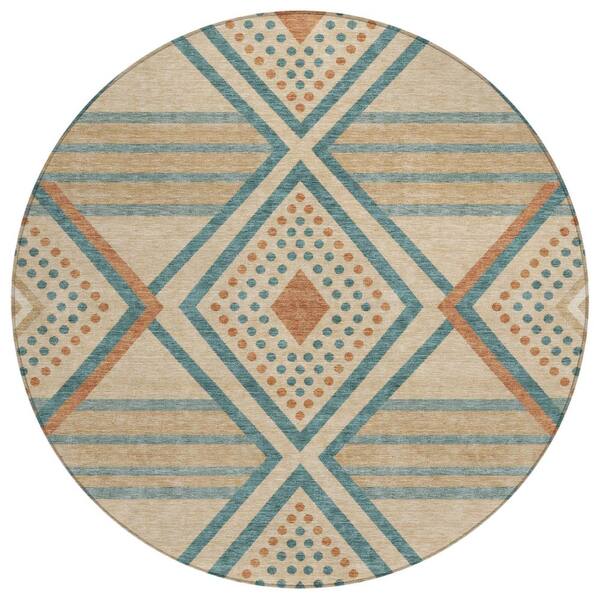 Chantille Machine Washable Indoor/Outdoor Abstract ACN3128 Flax 8 ft. x 8 ft. Round Rug