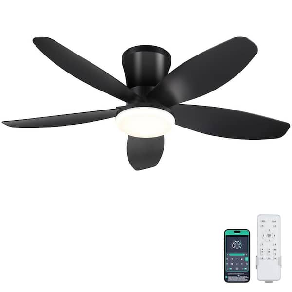 36 in. Indoor/Outdoor Flush Mount Black Ceiling Fan with Dimmable 3 Color LED Light and Remote/APP Control