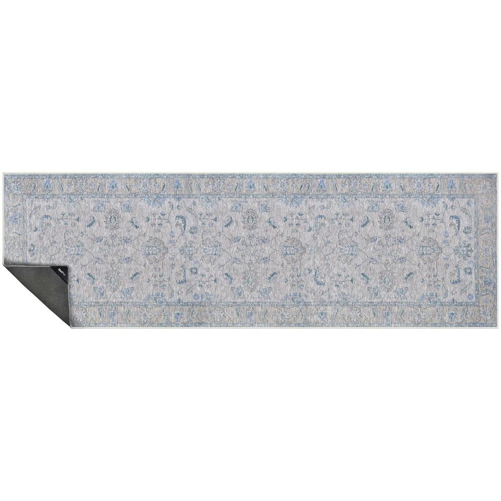 Blue Polyester Runner Rug with Latex Backing, 2' x 6'4"