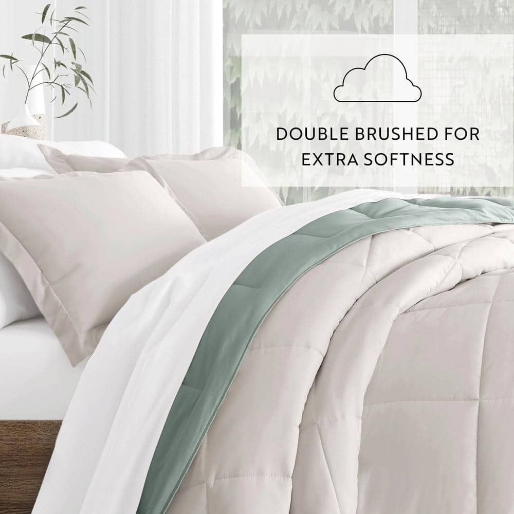 Twin Eucalyptus and Natural Microfiber Reversible Comforter Set