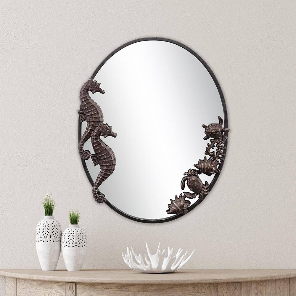 Coastal Charm Antique Bronze Oval Decorative Mirror with Sea Life Frame