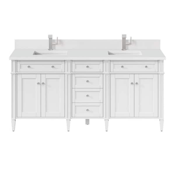 James Martin Vanities Brittany 72.0 in. W x 23.5 in. D x 34.0 in. H Bathroom Vanity in Bright White with White Zeus Silestone Quartz Top