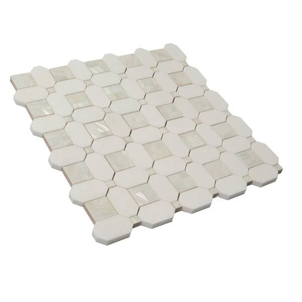 Apollo Tile (Sample) Winterland Pearl White 12-in x 12-in Polished Marble Octagon Dot Patterned Floor and Wall Tile