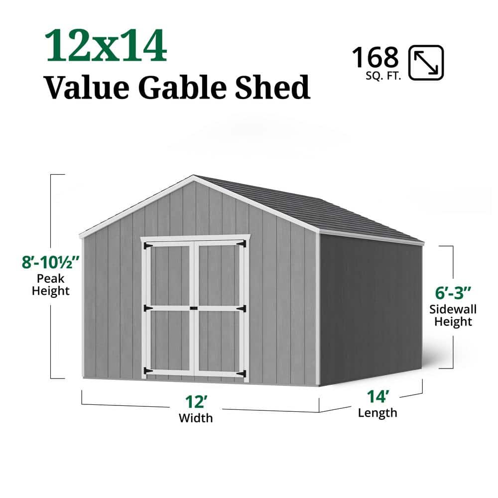 12x14 Gray Wood Gable Storage Shed Kit with Windows