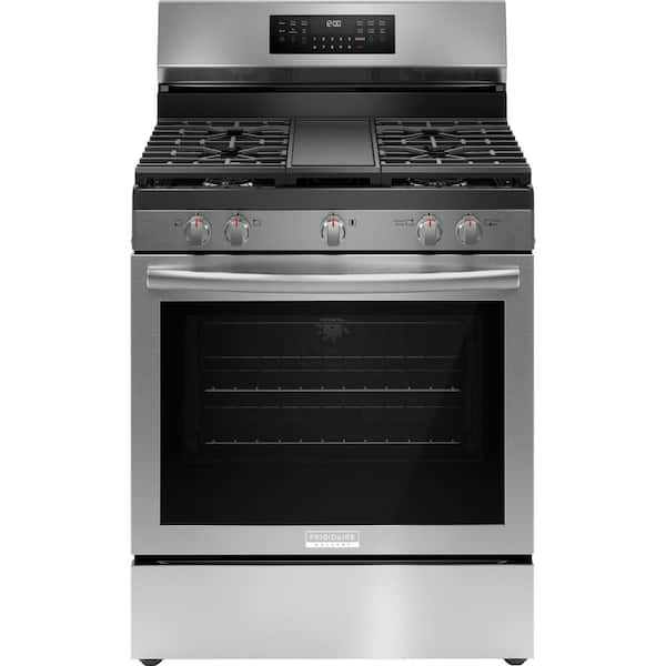 Frigidaire Gallery 30-in 5 Burners 5.6-cu ft Self and Steam Cleaning Air  Fry Convection Oven Slide-in Natural Gas Range (Fingerprint Resistant  Stainless Steel) in the Single Oven Gas Ranges department at