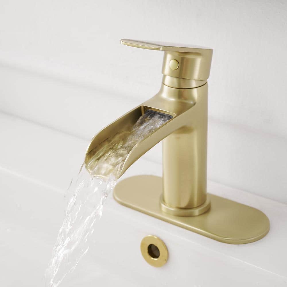Brushed Gold Single Handle Waterfall Bathroom Faucet