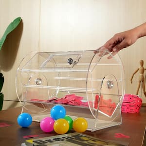 Acrylic Raffle Drum, Professional Raffle Ticket Spinning Cage with 2 Keys, Transparent Lottery Spinning Drawing