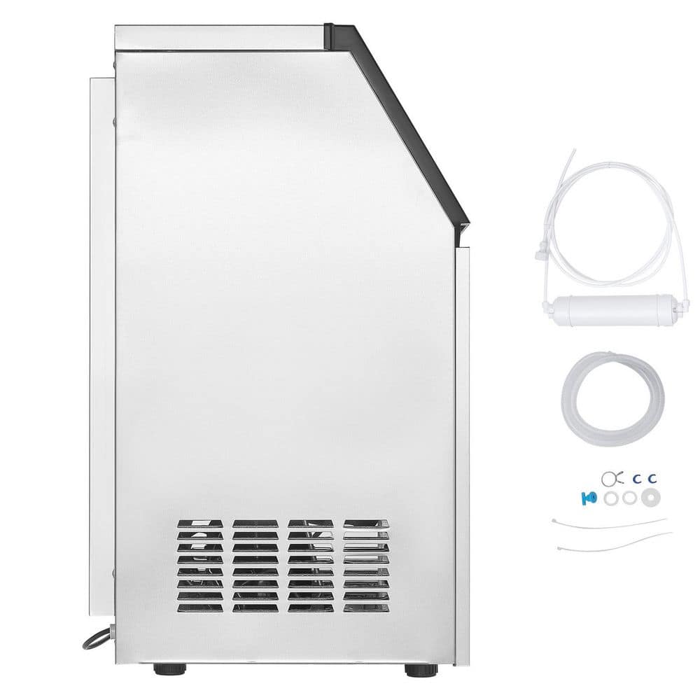 Commercial Ice Maker 110 lbs. /24H with 28 lbs. Capacity 16.9 in. W 36 Full Size Cubes in 15 Mins Freestanding Silver