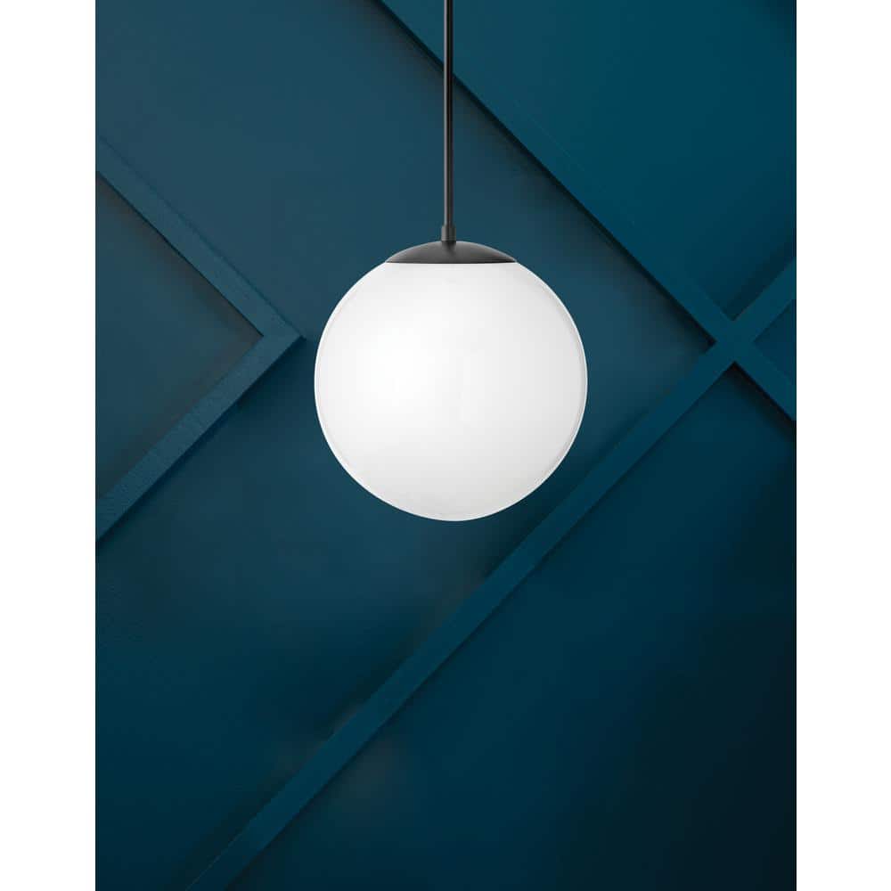 Black Globe Pendant Light with Etched Opal Glass Shade