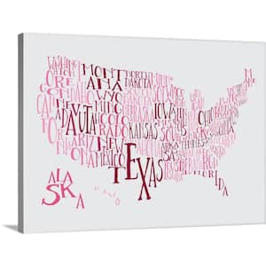 "Bubble Gum US Typography Map" by Inner Circle Canvas Wall Art