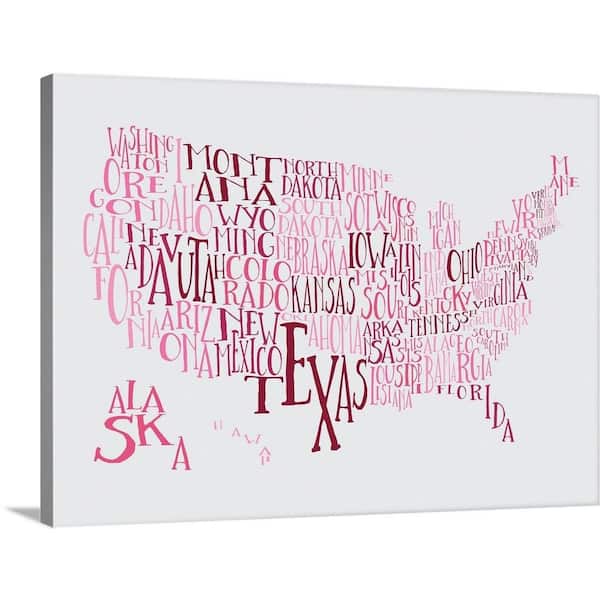 GreatBigCanvas "Bubble Gum US Typography Map" by Inner Circle Canvas Wall Art