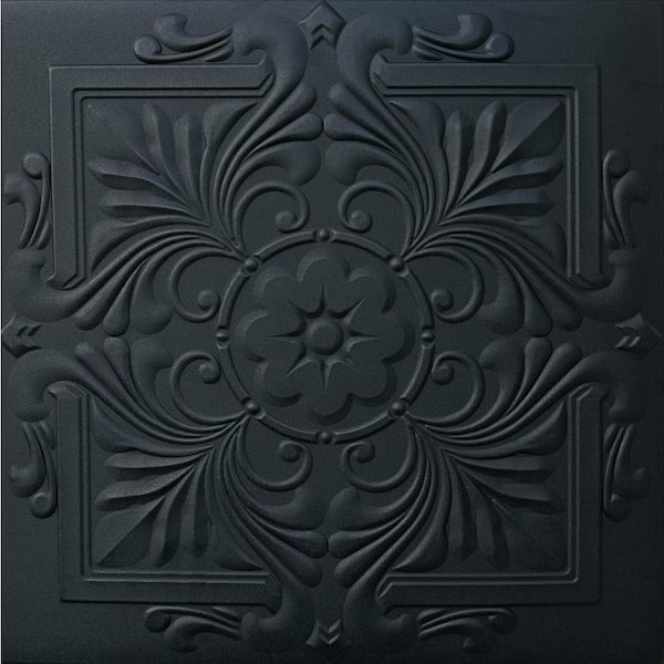 Victorian Black Matte 1.6 ft. x 1.6 ft. Glue Up Foam Ceiling Tile (259.2 sq. ft. /Case)