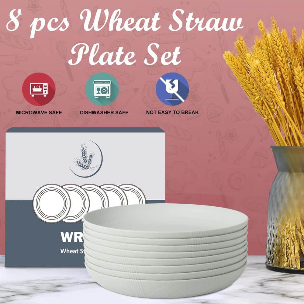 Wudkey 9 in. Gray Wheat Straw Unbreakable Dinner Plates (Set of 8) - Thumbnail 2