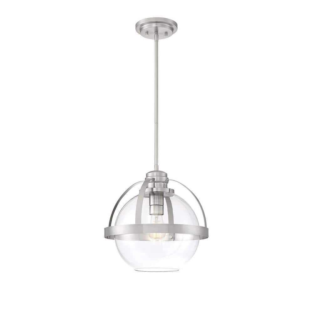 Satin Nickel Glass Globe Pendant Light with Adjustable Height