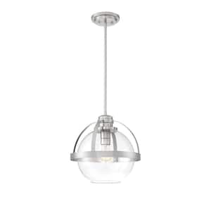 Pendleton 14 in. W x 14 in. H 1-Light Satin Nickel Pendant Light with Clear Glass Shade