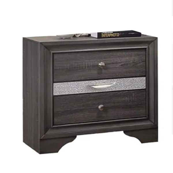 Benjara Gray 3-Drawer 26 in. Wooden Nightstand