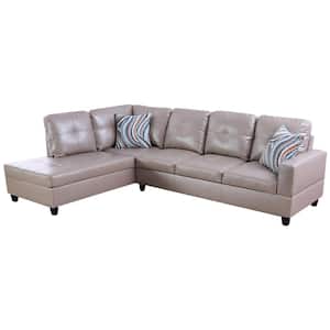 103.50 in. W Square Arm 2-piece Faux Leather L Shaped Modern Left Facing Sectional Sofa Set in Beige
