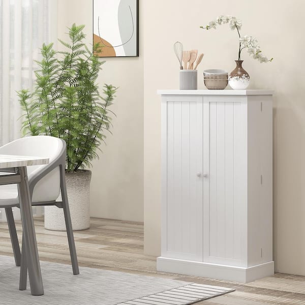 HOMCOM Accent Floor Storage Cabinet Kitchen Cupboard With Adjustable Shelves And 2 Lower Doors, White