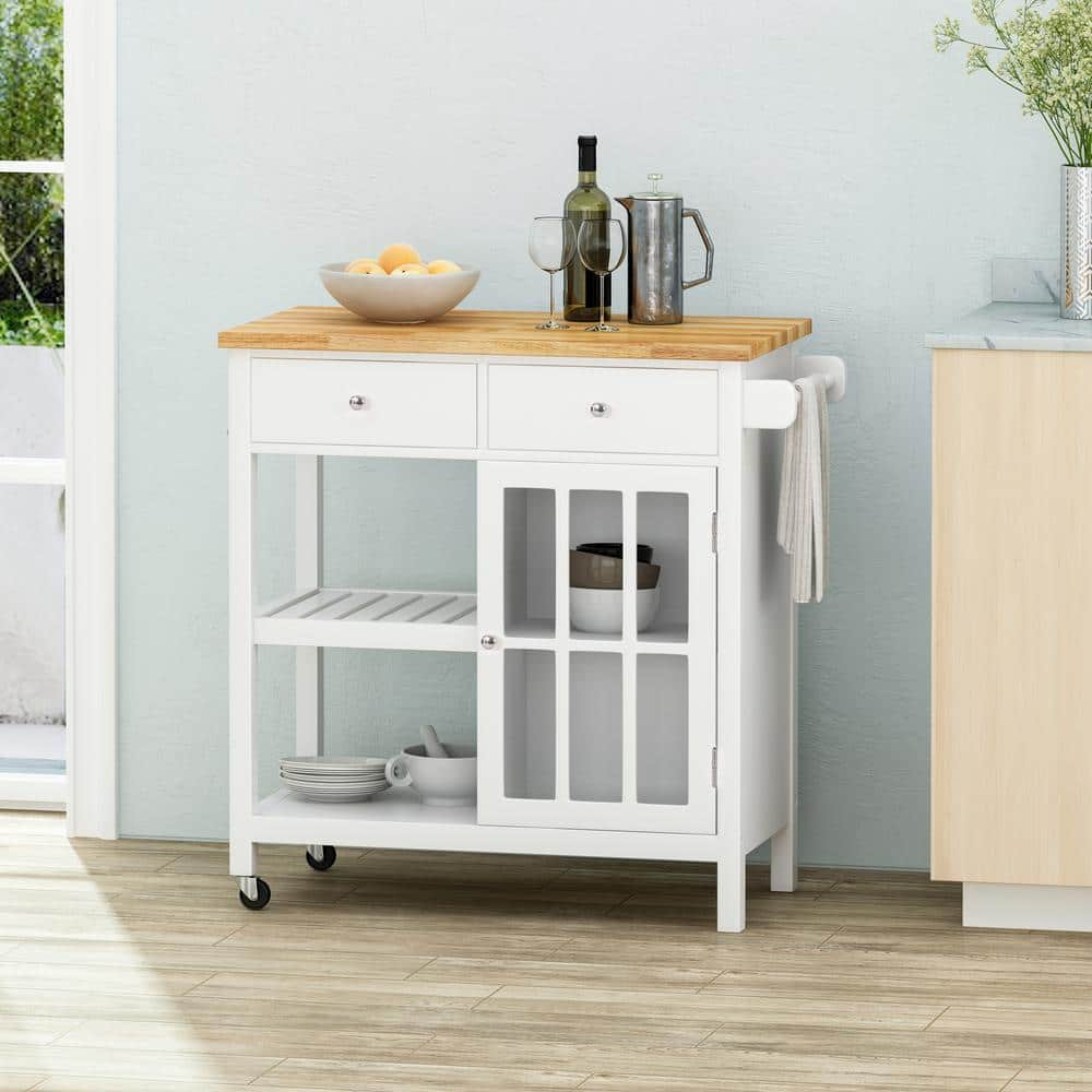 Noble House Byway White Kitchen Cart with Cabinets 83443 - The Home Depot