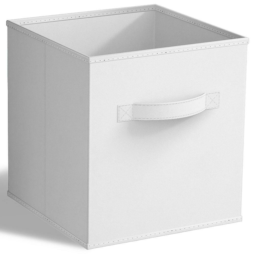 Foldable Storage Cubes with Handle, White 10.5 in. x 11 in. Fabric Decorative Basket (Set of 1), Closet Shelf Organizer