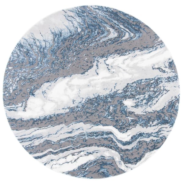 SAFAVIEH Craft Gray/Blue 7 ft. x 7 ft. Marbled Abstract Round Area Rug