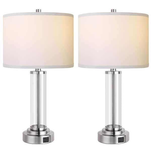 Rottogoon 22 in. Silver Modern Nightstand Lamp, for Bedrooms Set of 2, Touch Control with Dual USB, 3-Way Dimmable