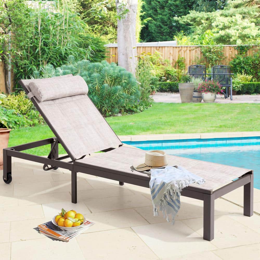 Crestlive Products 1Piece Quilted Aluminum Adjustable Outdoor Chaise