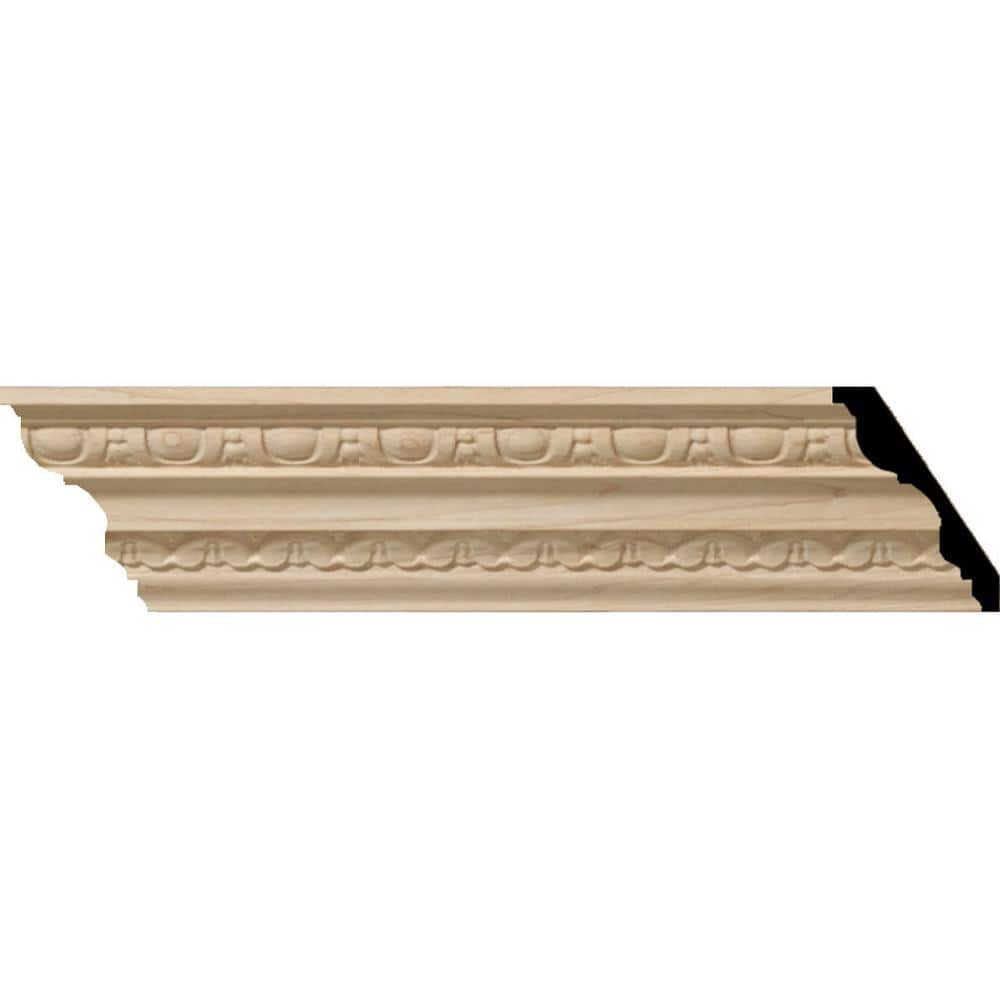 Ekena Millwork 2-7/8 in. x 94-1/2 in. x 4 in. Unfinished Wood Alder Bedford Carved Crown Moulding