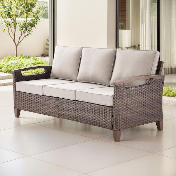 Light luxury Series Brown Wicker Outdoor Patio Couch Sofa with Beige Cushion